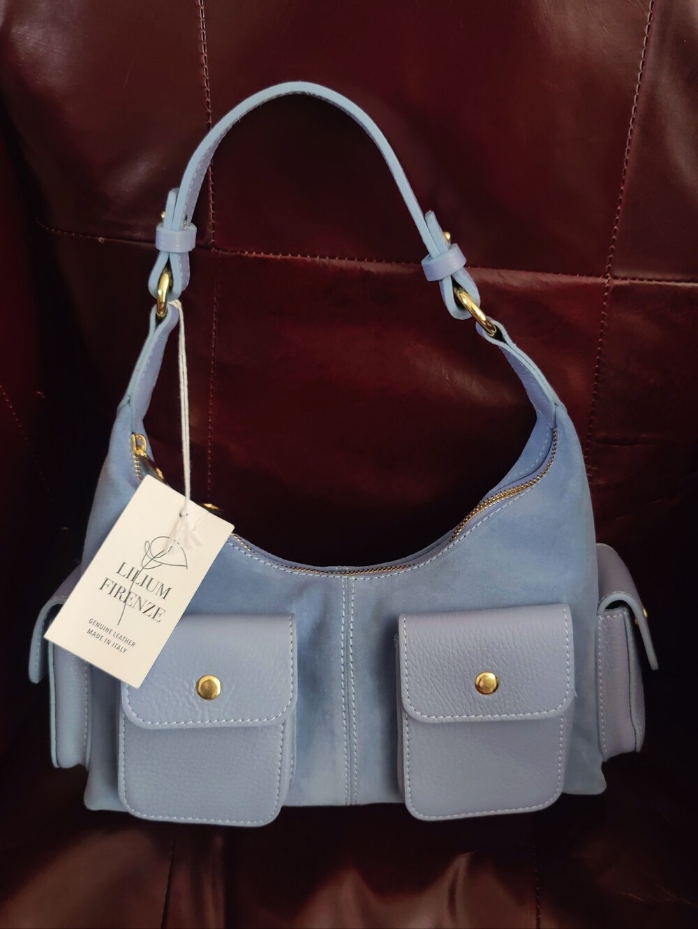 Light Blue Suede Shoulder Bag
